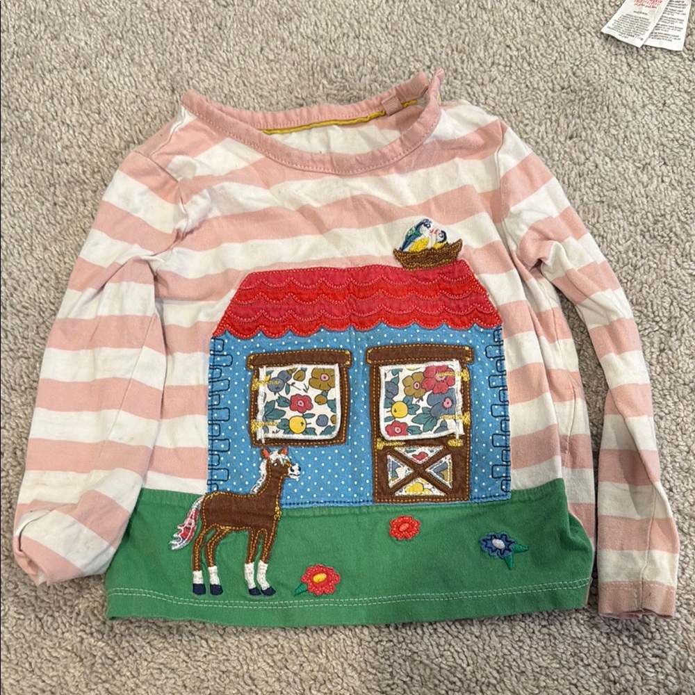 Mini Boden Long Sleeve Pink and Red Tee with Outdoor Design